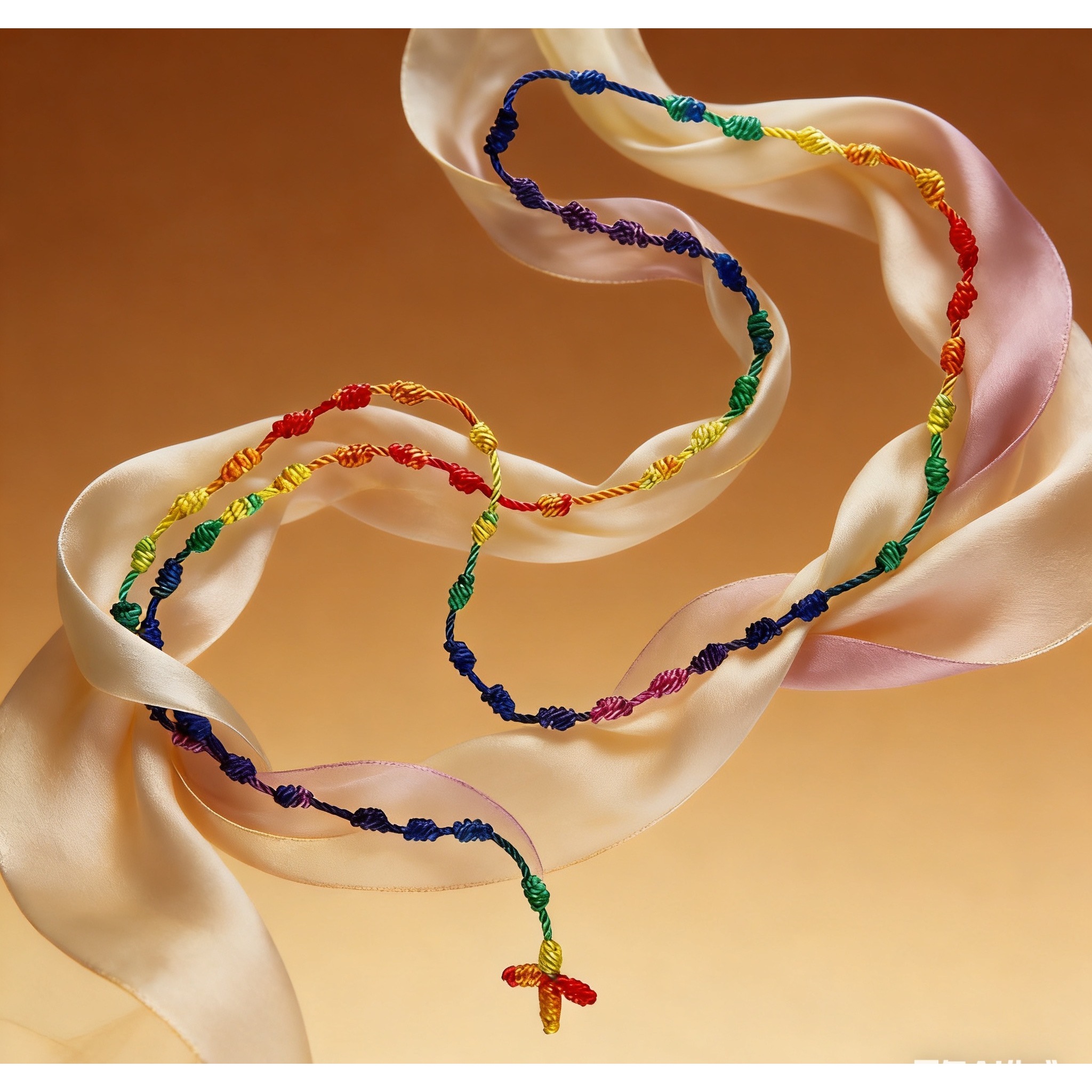 Hand-Knotted Beaded Cross Necklace, Non-Metal Bead Chain